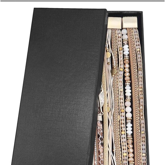 Leather Wrap Bracelet Set 3Pack Multilayer Magnetic Clasp Women's Cuff Jewelry - Picture 7 of 7